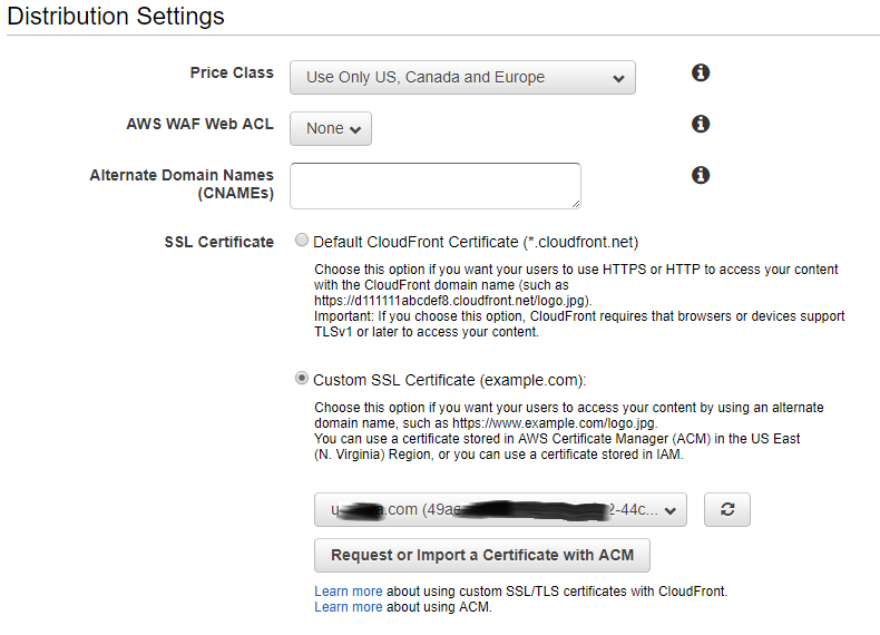 CloudFront distribution settings